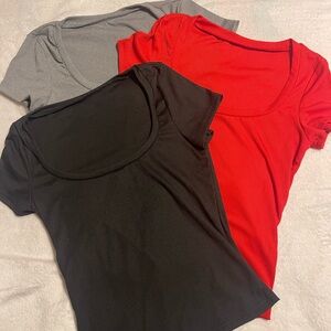 Women's Classic Scoop Neck Tops - Red, Black, and Gray